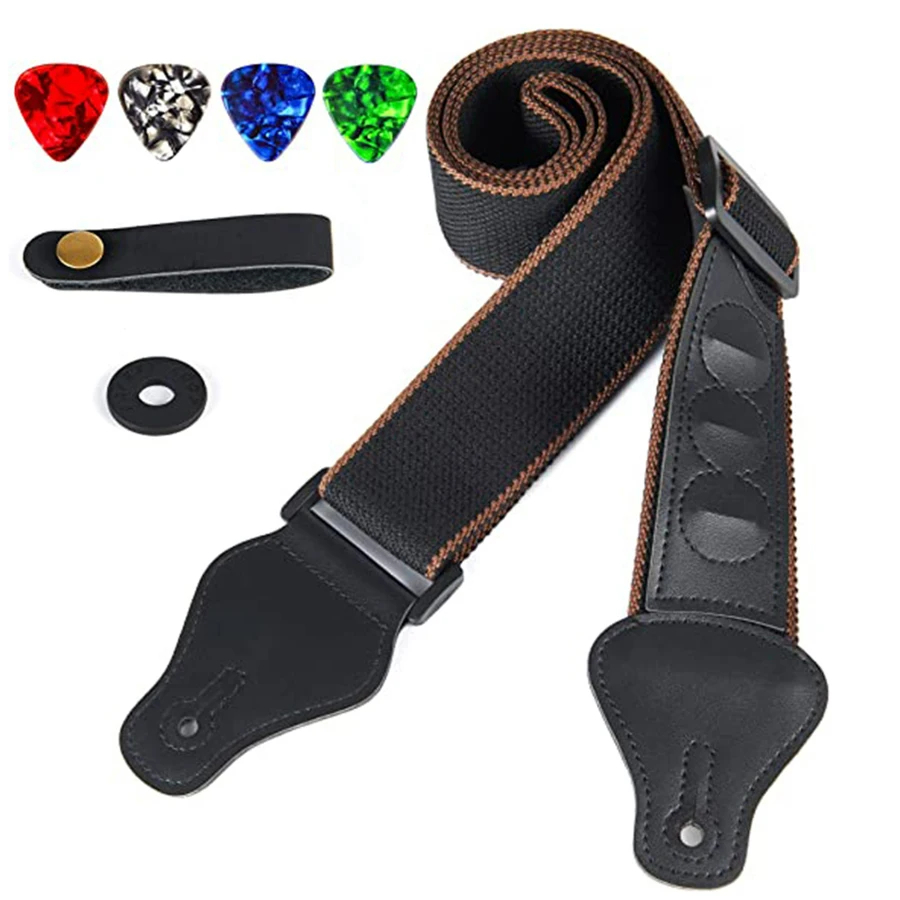7Pcs/Set Guitar Strap Black PU - огляд і ціна Musical Instrument Note